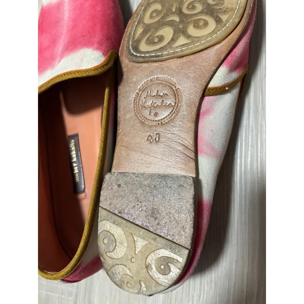 Meher Kakalia Pink Tie Dye Velvet Loafers Smoking Slippers Size 40 Handcrafted